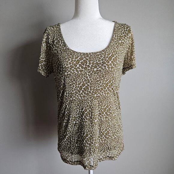 Liz Claiborne Top Womens XL Leopard Print Sheer Mesh Y2K Fitted Scoop Neck - Picture 1 of 10